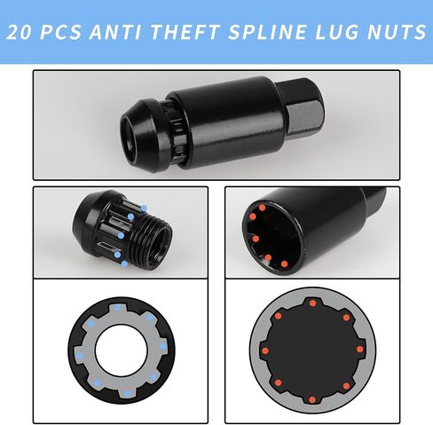 20PCS Closed End Lug Nuts M12X1.5 Wheel Rims Lug Nuts +Socket (Black) in Saudi Arabia