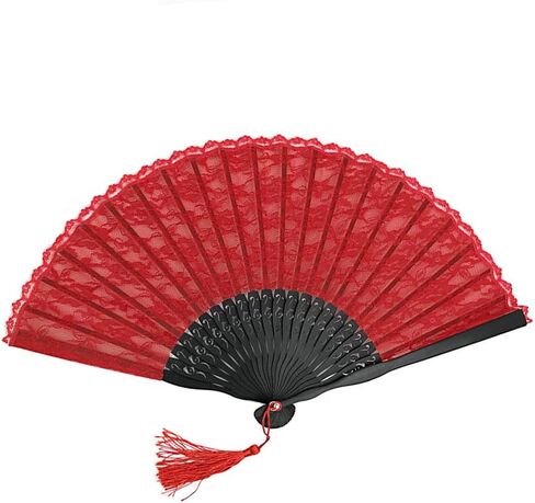 Exasinine Retro Lace Hand Fan Bamboo Folding Fan Handheld Fan (Red) in Kuwait