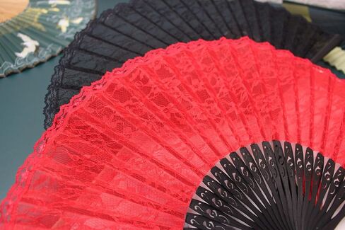 Exasinine Retro Lace Hand Fan Bamboo Folding Fan Handheld Fan (Red) in Kuwait