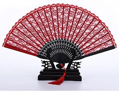 Exasinine Retro Lace Hand Fan Bamboo Folding Fan Handheld Fan (Red) in Kuwait