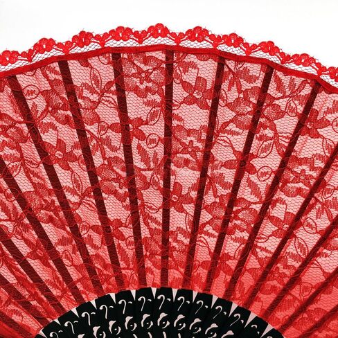 Exasinine Retro Lace Hand Fan Bamboo Folding Fan Handheld Fan (Red) in Kuwait