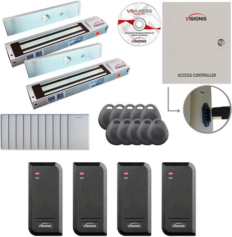 Visionis FPC-8529 Two Door Access Control System Inswing Door 300lbs Maglock Time Attendance + Entry and Exit Card Readers for Indoor/Outdoor Use, Software Included, 10000 Users Kit in Saudi Arabia