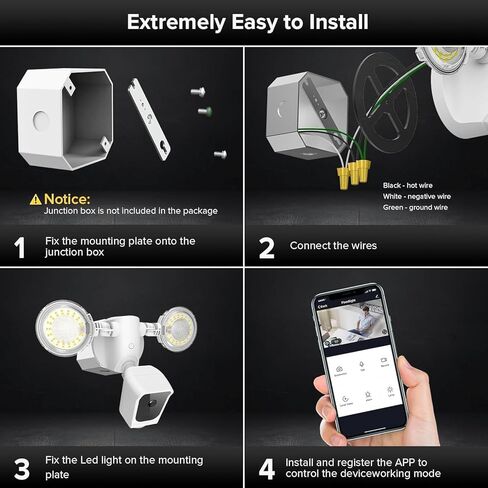 كاميرا SANSI Stellar Floodlight، مستشعر حركة كاميرا أمان سلكية 1080P HD خارجي، 4000 لومن، محادثة صوتية ثنائية الاتجاه وإنذار صفارات الإنذار، WiFi، بدون رسوم شهرية، سطوع فائق للأمان من المستوى التالي in Kuwait