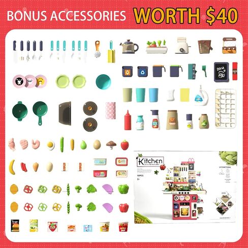 101 PCS Kids Kitchen Playset, IRIMMY Play Kitchen w/Realistic Cooking Light, Sounds, Steam, Sink, Water Dispenser, Bread Maker & Toy Kitchen Accessories, Pretend Kitchen Set for Kids Girls Boys, Green in Saudi Arabia