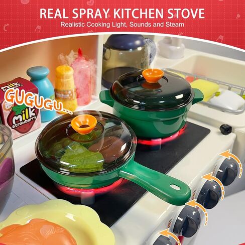 101 PCS Kids Kitchen Playset, IRIMMY Play Kitchen w/Realistic Cooking Light, Sounds, Steam, Sink, Water Dispenser, Bread Maker & Toy Kitchen Accessories, Pretend Kitchen Set for Kids Girls Boys, Green in Saudi Arabia