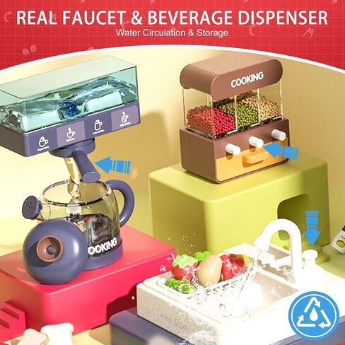 101 PCS Kids Kitchen Playset, IRIMMY Play Kitchen w/Realistic Cooking Light, Sounds, Steam, Sink, Water Dispenser, Bread Maker & Toy Kitchen Accessories, Pretend Kitchen Set for Kids Girls Boys, Green in Saudi Arabia