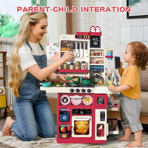 101 PCS Kids Kitchen Playset, IRIMMY Play Kitchen w/Realistic Cooking Light, Sounds, Steam, Sink, Water Dispenser, Bread Maker & Toy Kitchen Accessories, Pretend Kitchen Set for Kids Girls Boys, Green in Saudi Arabia