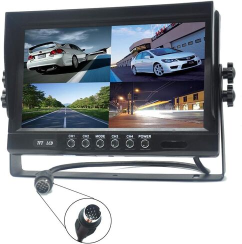 شاشة Padarsey 9 بوصة TFT LCD للرؤية الخلفية للسيارة رباعية الانقسام، جهاز تحكم عن بعد، 4 قنوات 4-PIN موصل مدخلات فيديو مقاومة للصدمات - شاشة 12V-24V 800480HD مع مظلة مضادة للوهج in Saudi Arabia