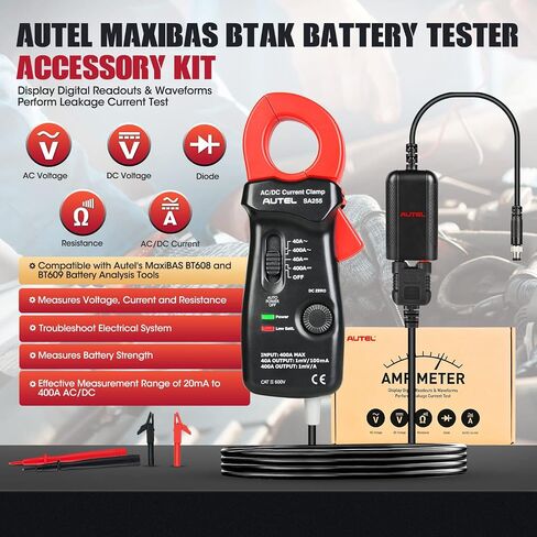 مجموعة ملحقات اختبار البطارية Autel MaxiBAS BTAK، مقياس التيار الرقمي DM100 400A، يقيس الجهد والتيار والمقاومة وقوة البطارية، استكشاف أخطاء النظام الكهربائي وإصلاحها، العمل مع BT608/BT609 in Saudi Arabia