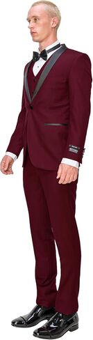Men’s Suit Set – Slim Fit Tuxedo Blazer Solid Jacket Vest Pants Formal Business Wedding Party Prom Dress Suits in Kuwait