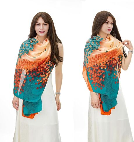 YOUR SMILE Large Mulberry Silk Feeling Long Stain Scarf Lightweight Sunscreen Shawls Wraps for Women in Saudi Arabia