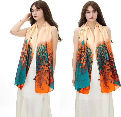 YOUR SMILE Large Mulberry Silk Feeling Long Stain Scarf Lightweight Sunscreen Shawls Wraps for Women in Saudi Arabia