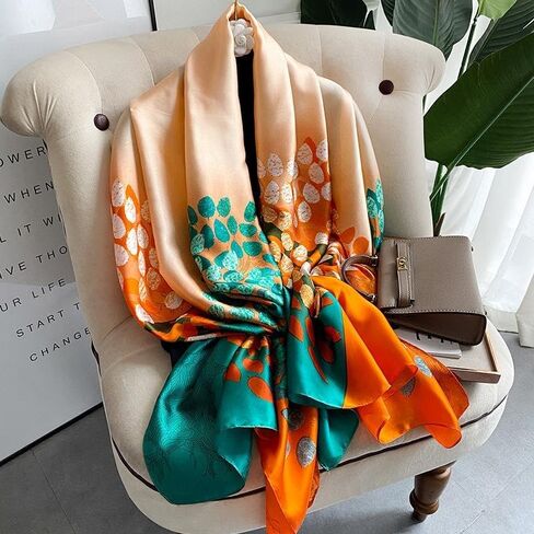YOUR SMILE Large Mulberry Silk Feeling Long Stain Scarf Lightweight Sunscreen Shawls Wraps for Women in Saudi Arabia