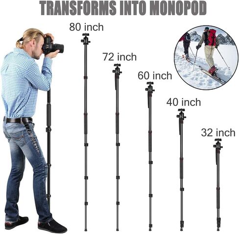 MACTREM 90in 2-in-1 Camera Tripod Monopod Aluminum Heavy Duty Travel Tripod | 360° Ball Head for Macro Photography, Max Load 33lb, Portable for DSLR & Phone, Includes Carry Bag for Travel & Vlogging in Saudi Arabia