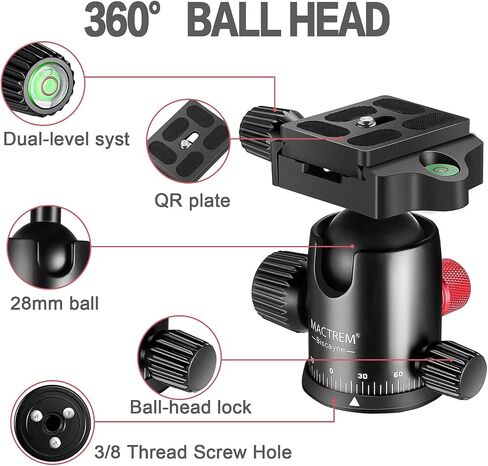 MACTREM 90in 2-in-1 Camera Tripod Monopod Aluminum Heavy Duty Travel Tripod | 360° Ball Head for Macro Photography, Max Load 33lb, Portable for DSLR & Phone, Includes Carry Bag for Travel & Vlogging in Saudi Arabia