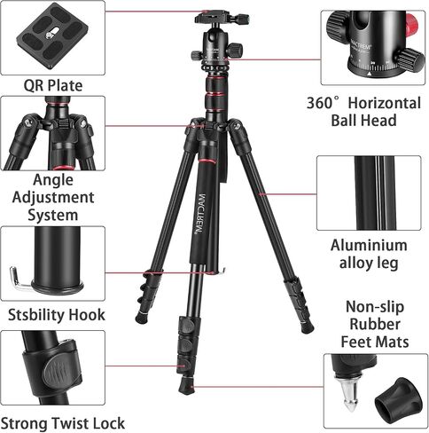 MACTREM 90in 2-in-1 Camera Tripod Monopod Aluminum Heavy Duty Travel Tripod | 360° Ball Head for Macro Photography, Max Load 33lb, Portable for DSLR & Phone, Includes Carry Bag for Travel & Vlogging in Saudi Arabia