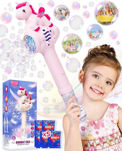 Unicorn Bubble Wand for 3 4 5 6 Year Old Girl Birthday Gifts, Light Up Princess Toys for Girls, Bubble Machine Blower Maker with Refill Solution, Outdoor Toys for Toddlers 3-5 Kids Ages 4-8 in Kuwait