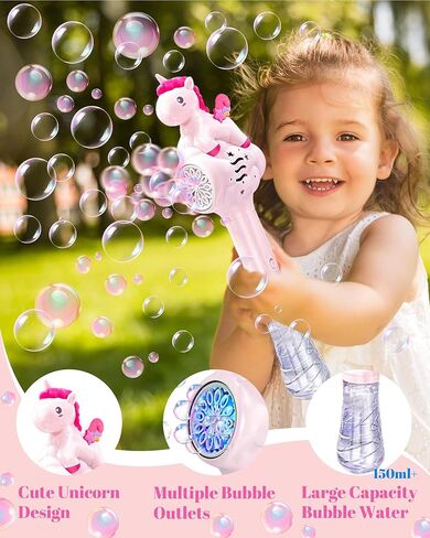 Unicorn Bubble Wand for 3 4 5 6 Year Old Girl Birthday Gifts, Light Up Princess Toys for Girls, Bubble Machine Blower Maker with Refill Solution, Outdoor Toys for Toddlers 3-5 Kids Ages 4-8 in Kuwait