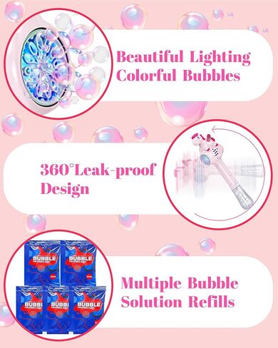 Unicorn Bubble Wand for 3 4 5 6 Year Old Girl Birthday Gifts, Light Up Princess Toys for Girls, Bubble Machine Blower Maker with Refill Solution, Outdoor Toys for Toddlers 3-5 Kids Ages 4-8 in Kuwait