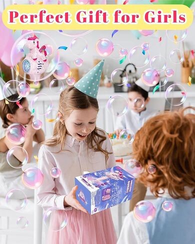 Unicorn Bubble Wand for 3 4 5 6 Year Old Girl Birthday Gifts, Light Up Princess Toys for Girls, Bubble Machine Blower Maker with Refill Solution, Outdoor Toys for Toddlers 3-5 Kids Ages 4-8 in Kuwait