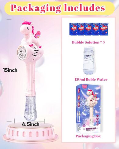 Unicorn Bubble Wand for 3 4 5 6 Year Old Girl Birthday Gifts, Light Up Princess Toys for Girls, Bubble Machine Blower Maker with Refill Solution, Outdoor Toys for Toddlers 3-5 Kids Ages 4-8 in Kuwait