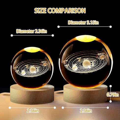 3D Solar System Crystal Ball, 3.15inch(80mm) Decorative Quartz Glass Ball, Sphere with Wooden Base, Paperweight Crystal Display Sculpture Home Decor Gifts for Women Friends (Solar System, 8cm(3.15in)) in Saudi Arabia