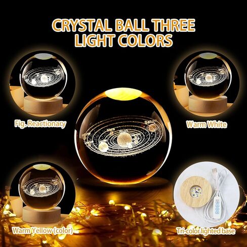 3D Solar System Crystal Ball, 3.15inch(80mm) Decorative Quartz Glass Ball, Sphere with Wooden Base, Paperweight Crystal Display Sculpture Home Decor Gifts for Women Friends (Solar System, 8cm(3.15in)) in Saudi Arabia