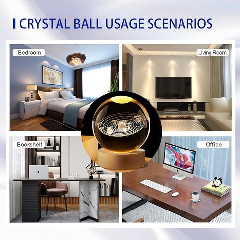3D Solar System Crystal Ball, 3.15inch(80mm) Decorative Quartz Glass Ball, Sphere with Wooden Base, Paperweight Crystal Display Sculpture Home Decor Gifts for Women Friends (Solar System, 8cm(3.15in)) in Saudi Arabia