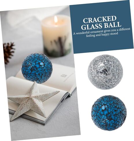 3 قطع من كرات الزجاج المتشققة، كرات زجاجية مزخرفة، كرات ديسكو فضية، مرآة الطاولة، كرات كروية مزخرفة، مزهرية، حشو، كرات حشو، ديكورات طاولة صغيرة، طاولة طعام رغوية in Kuwait