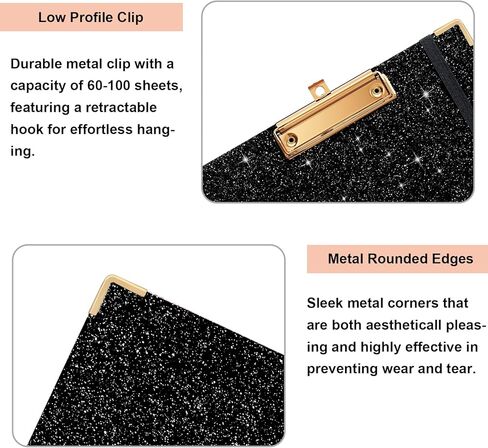 Clipboard with Storage Folio 10 Pockets 5 Tab Dividers Folder Labels Notepad Spiral Black Sparkly Clipboards for School Office in Saudi Arabia