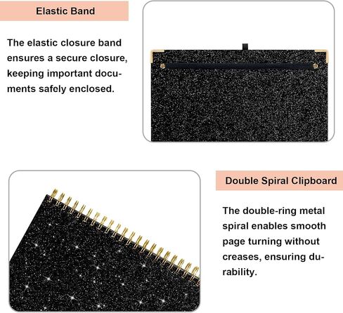 Clipboard with Storage Folio 10 Pockets 5 Tab Dividers Folder Labels Notepad Spiral Black Sparkly Clipboards for School Office in Saudi Arabia