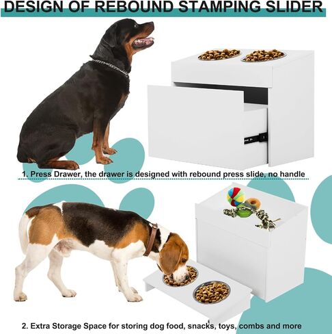 Nisorpa Large Elevated Dog Bowls with Storage Cabinet Containing Large 29L Capacity, Raised Dog Bowl Stand Pet Food Bowl Dog Feeding Station, White in Saudi Arabia