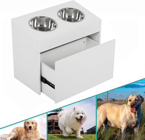 Nisorpa Large Elevated Dog Bowls with Storage Cabinet Containing Large 29L Capacity, Raised Dog Bowl Stand Pet Food Bowl Dog Feeding Station, White in Saudi Arabia