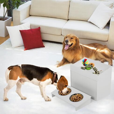 Nisorpa Large Elevated Dog Bowls with Storage Cabinet Containing Large 29L Capacity, Raised Dog Bowl Stand Pet Food Bowl Dog Feeding Station, White in Saudi Arabia