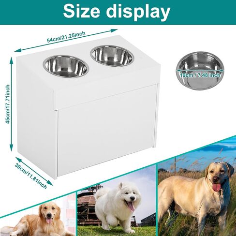 Nisorpa Large Elevated Dog Bowls with Storage Cabinet Containing Large 29L Capacity, Raised Dog Bowl Stand Pet Food Bowl Dog Feeding Station, White in Saudi Arabia