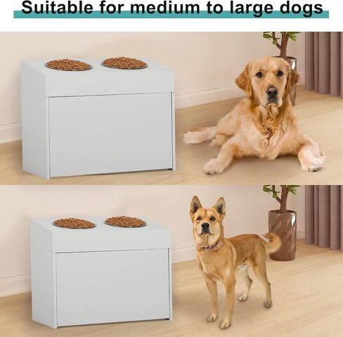 Nisorpa Large Elevated Dog Bowls with Storage Cabinet Containing Large 29L Capacity, Raised Dog Bowl Stand Pet Food Bowl Dog Feeding Station, White in Saudi Arabia