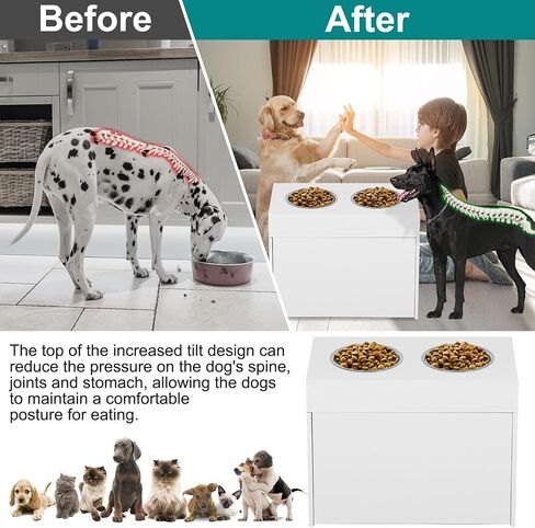 Nisorpa Large Elevated Dog Bowls with Storage Cabinet Containing Large 29L Capacity, Raised Dog Bowl Stand Pet Food Bowl Dog Feeding Station, White in Saudi Arabia
