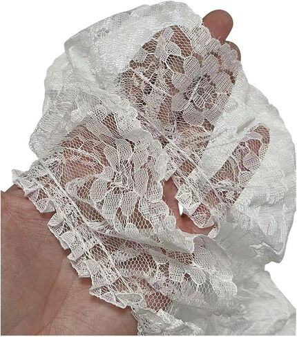 2.36inchX2Yards Lace Ribbon,Floral Pattern Fabric Lace Ribbon Vintage Lace Pleated Trim Lace Ribbon for Sewing, Gift Wrapping, DIY Crafts, Wedding Decorations(White) in Saudi Arabia