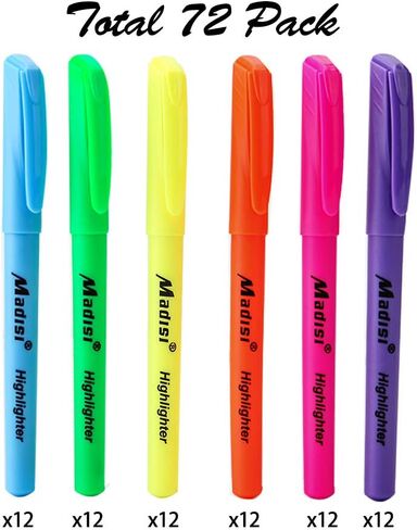 أقلام تحديد ماديسي، برأس مشطوف، ألوان متنوعة، عبوة كبيرة، 72 قطعة in Kuwait