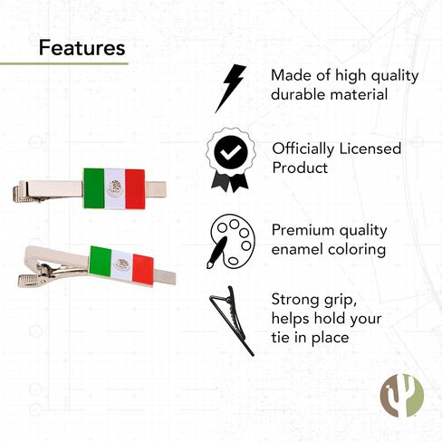 Desert Cactus Mexico Country Rectangle Flag Tie Bar Made of Metal Souvenir Mexican (Silver Tie Bar) in Saudi Arabia