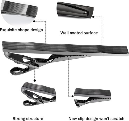 Tie Clip for Men Black, 2.5 Inch Tie Pins and Clips for Men Unique, Black Tie Bar Tie Pinch Tie Clasp Ideal for Father's Day Gift, Wedding Anniversary, Business Professional, Regular Ties in Kuwait