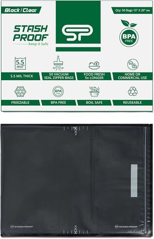 أكياس إغلاق مفرغة بسحاب مقاس 38.1 سم × 50.8 سم (50 قطعة) 5.5 مل (أسود وشفاف) - حافظة طعام من الدرجة التجارية خالية من مادة BPA للتخزين، وفيديو Sous Vide، وحقيبة إغلاق لإعداد الوجبات in Kuwait