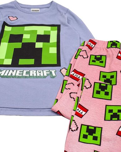 Minecraft Pyjamas Creeper Face TNT Glitter Girls Gaming Pink Purple PJs in Saudi Arabia