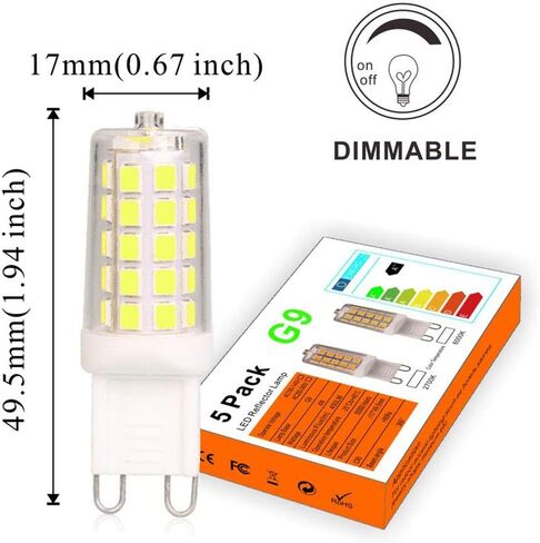 لمبة LED BAOMING G9 قابلة للتعتيم 4 وات، 40 وات T4 G9 مكافئ هالوجين، 2700 كلفن أبيض دافئ ناعم، 120 فولت بدون وميض، إضاءة الثريا 450LM (5 عبوات) in Saudi Arabia