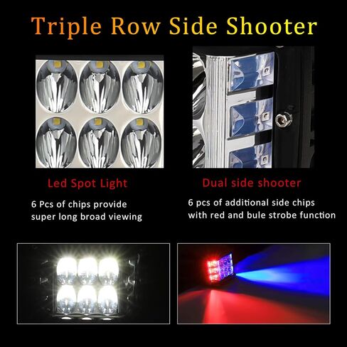 Dual Side Shooter LED Pod Light Bar with Red & Blue Strobe Pods Lights 4 Inch Off Road Lights Led Driving Lights Fit for 4x4 Jeep Truck Boat ATV SUV UTV in Saudi Arabia