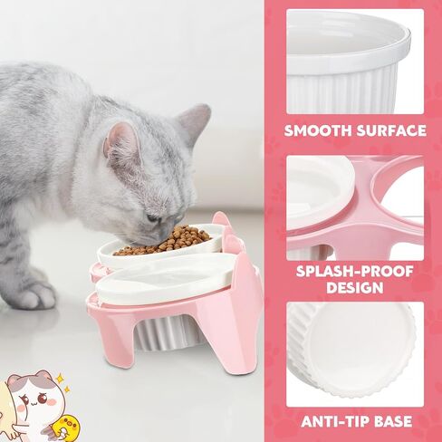 1 Set Double Ceramic Cat Bowls Elevated Tilted Cat Food Bowls Raised Ceramic Pet Bowls with Stand Dog Cat Food and Water Bowl Set Tall Feet Feeding Bowls Dishes for Pet Cats Dogs(Blue) in Saudi Arabia