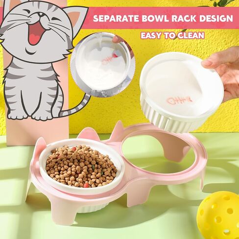 1 Set Double Ceramic Cat Bowls Elevated Tilted Cat Food Bowls Raised Ceramic Pet Bowls with Stand Dog Cat Food and Water Bowl Set Tall Feet Feeding Bowls Dishes for Pet Cats Dogs(Blue) in Saudi Arabia