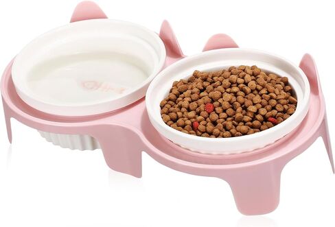 1 Set Double Ceramic Cat Bowls Elevated Tilted Cat Food Bowls Raised Ceramic Pet Bowls with Stand Dog Cat Food and Water Bowl Set Tall Feet Feeding Bowls Dishes for Pet Cats Dogs(Blue) in Saudi Arabia