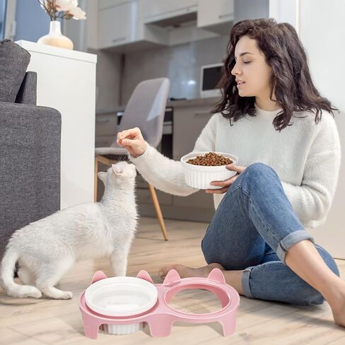 1 Set Double Ceramic Cat Bowls Elevated Tilted Cat Food Bowls Raised Ceramic Pet Bowls with Stand Dog Cat Food and Water Bowl Set Tall Feet Feeding Bowls Dishes for Pet Cats Dogs(Blue) in Saudi Arabia
