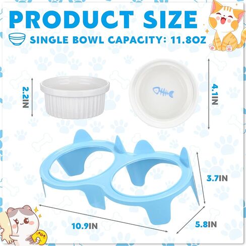 1 Set Double Ceramic Cat Bowls Elevated Tilted Cat Food Bowls Raised Ceramic Pet Bowls with Stand Dog Cat Food and Water Bowl Set Tall Feet Feeding Bowls Dishes for Pet Cats Dogs(Blue) in Saudi Arabia